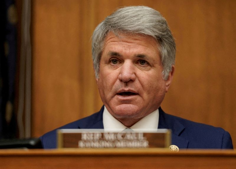 &copy; Reuters. FILE PHOTO: Rep. Michael McCaul speaks when U.S. Secretary of State Antony Blinken testifies before the House Committee on Foreign Affairs on The Biden Administration's Priorities for U.S. Foreign Policy on Capitol Hill in Washington, DC, U.S., March 10, 
