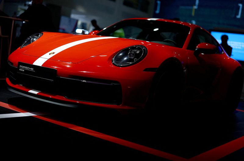 &copy; Reuters. FILE PHOTO: A Porsche 911 Carrera S is on display during the 75 years Porsche sports car exhibition "Driven by Dreams" in Berlin, Germany, January 25, 2023. REUTERS/ Lisi Niesner