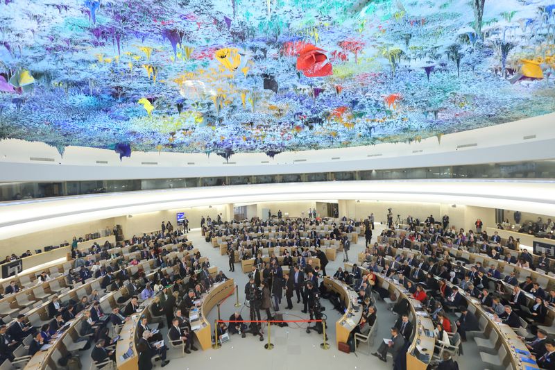 &copy; Reuters. مشهد عام لمجلس حقوق الإنسان التابع للأمم المتحدة في جنيف بسويسرا يوم 27 فبراير شباط 2023. تصوير: دينيس باليبوس - رويترز.