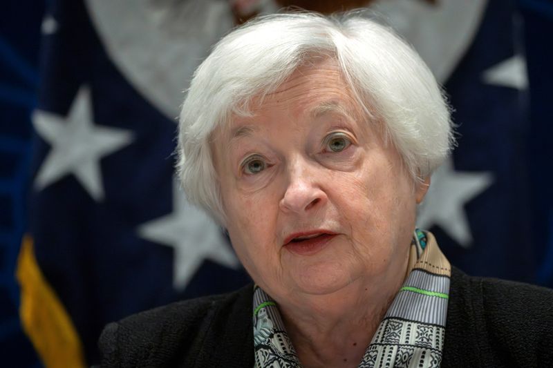 &copy; Reuters. FILE PHOTO: U.S. Treasury Secretary Janet Yellen speaks during a climate finance roundtable discussion at the U.S. Embassy in Beijing, Saturday, July 8, 2023.   Mark Schiefelbein/Pool via REUTERS