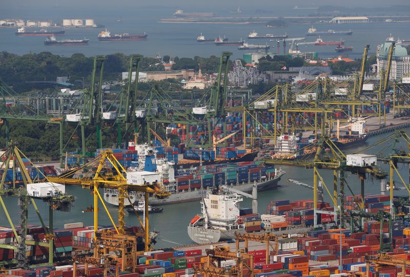 © Reuters. A container ship arrives in a port in Singapore June 28, 2017.  REUTERS/Darren Whiteside