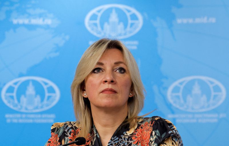 &copy; Reuters. FILE PHOTO: Russian Foreign Ministry spokeswoman Maria Zakharova attends a news conference in Moscow, Russia, April 4, 2023. REUTERS/Maxim Shemetov