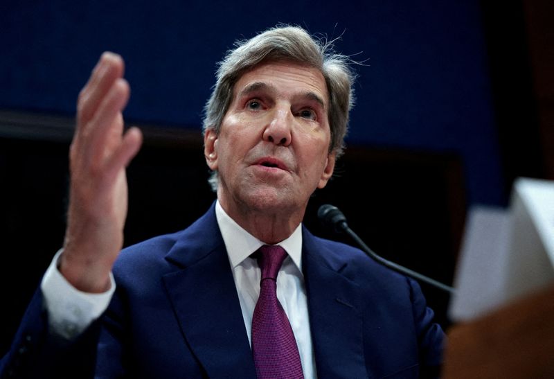 &copy; Reuters. FILE PHOTO: U.S. Special Presidential Envoy for Climate John Kerry testifies before a House Foreign Affairs Oversight and Accountability Subcommittee hearing on the State Department's climate budget, on Capitol Hill in Washington, July 13, 2023. REUTERS/E