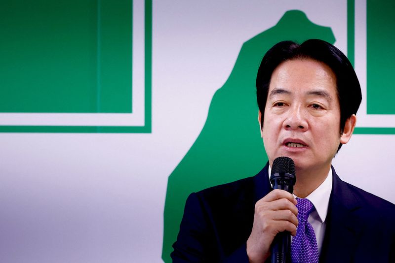 &copy; Reuters. FILE PHOTO: Taiwan's Vice President William Lai assumes the chairmanship of the ruling Democratic Progressive Party in Taipei, Taiwan, January 18, 2023. REUTERS/Ann Wang/File photo