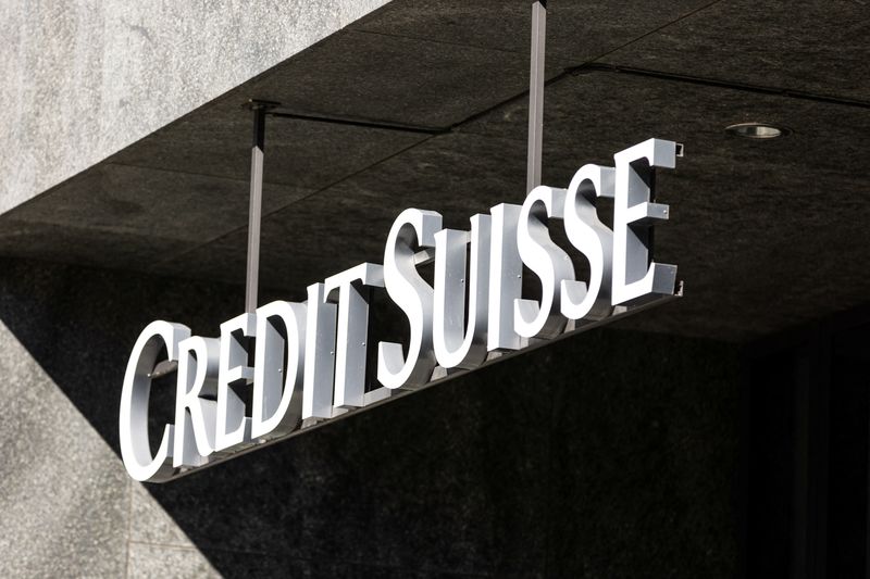 &copy; Reuters. FILE PHOTO-A view shows the logo of Credit Suisse on a building near the Hallenstadion where Credit Suisse Annual General Meeting took place, two weeks after being bought by rival UBS in a government-brokered rescue, in Zurich, Switzerland, April 4, 2023.