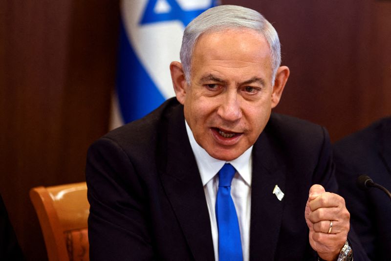 &copy; Reuters. رئيس الوزراء الإسرائيلي بنيامين نتنياهو يتحدث خلال اجتماع في القدس يوم 23 فبراير شباط 2023. صورة لرويترز من ممثل لوكالات الأنباء.