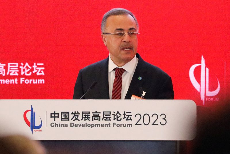 &copy; Reuters. أمين الناصر رئيس شركة أرامكو السعودية للنفط يتحدث أمام منتدى الصين للتنمية 2023 في بكين في 26 مارس آذار 2023 . تصوير : جينج تشو - رويترز .  