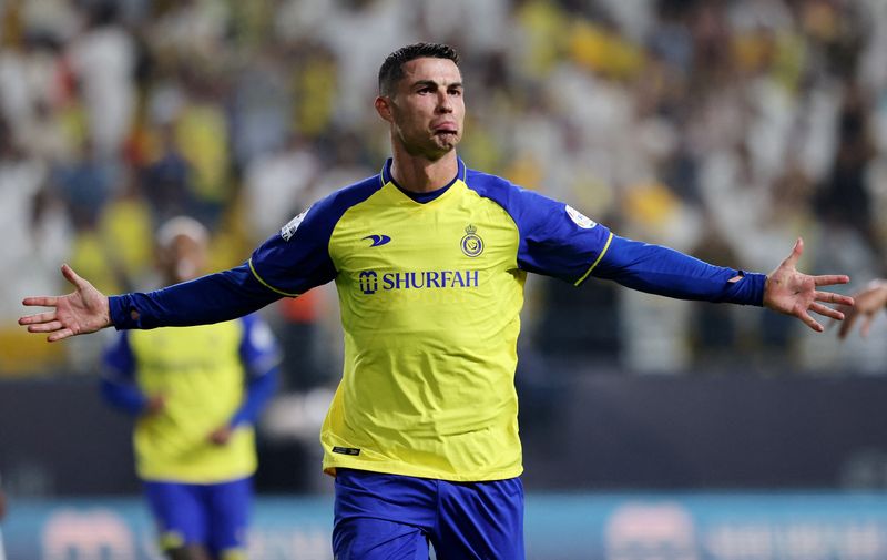 &copy; Reuters. Cristiano Ronaldo, do Al Nassr, comemora gol marcado contra o Al Shabab durante partida do Campeonato Saudita
23/05/2023 REUTERS/Ahmed Yosri
