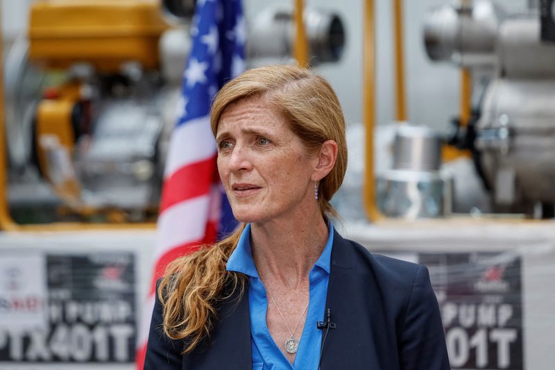 &copy; Reuters. FILE PHOTO: United States Agency for International Development Administrator Samantha Power attends a joint press conference with the Head of the State Emergency Service of Ukraine Serhii Kruk during a visit to Ukraine, amid Russia's attack on Ukraine, in