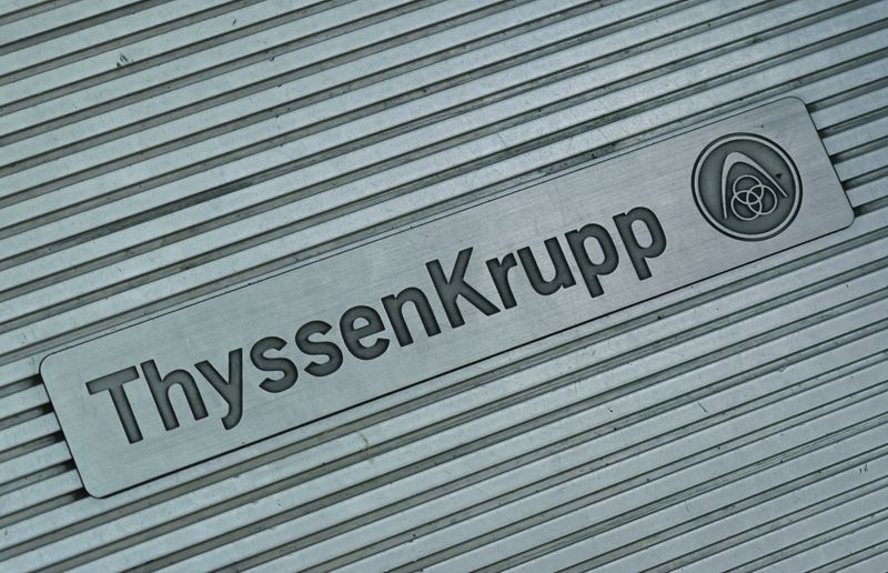 &copy; Reuters. FILE PHOTO: The logo of ThyssenKrupp is seen at an escalator in Doha, Qatar December 7, 2022.  REUTERS/Wolfgang Rattay/File Photo