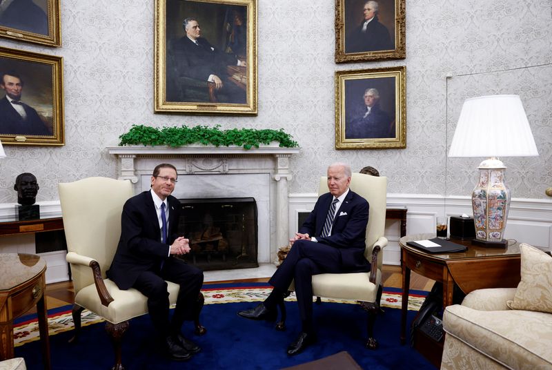 In meeting with Israel's Herzog, Biden cites 'hard work' ahead for peace