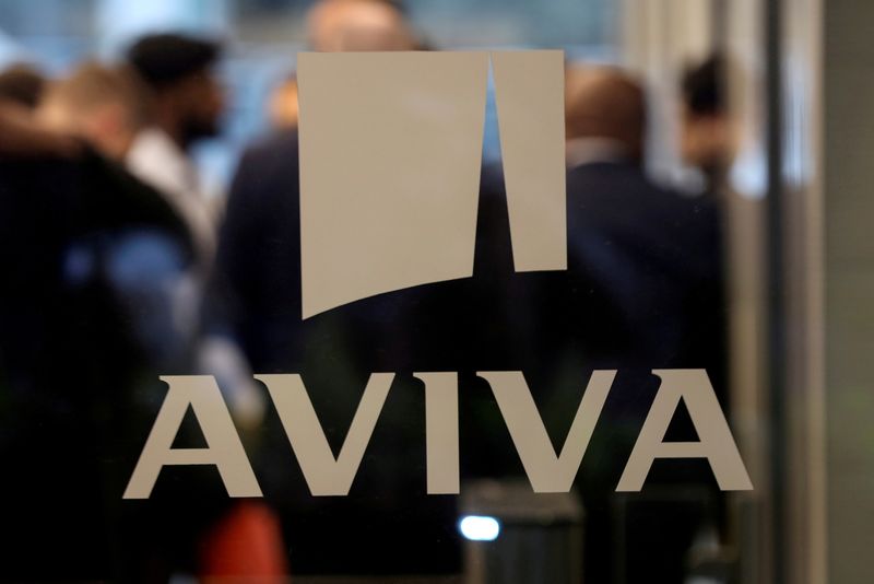 &copy; Reuters. FILE PHOTO: An Aviva logo on the window of the company's head office in the city of London, Britain March 7, 2019. REUTERS/Simon Dawson/