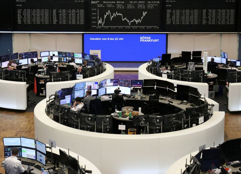 &copy; Reuters. The German share price index DAX graph is pictured at the stock exchange in Frankfurt, Germany, July 18, 2023. REUTERS/Staff