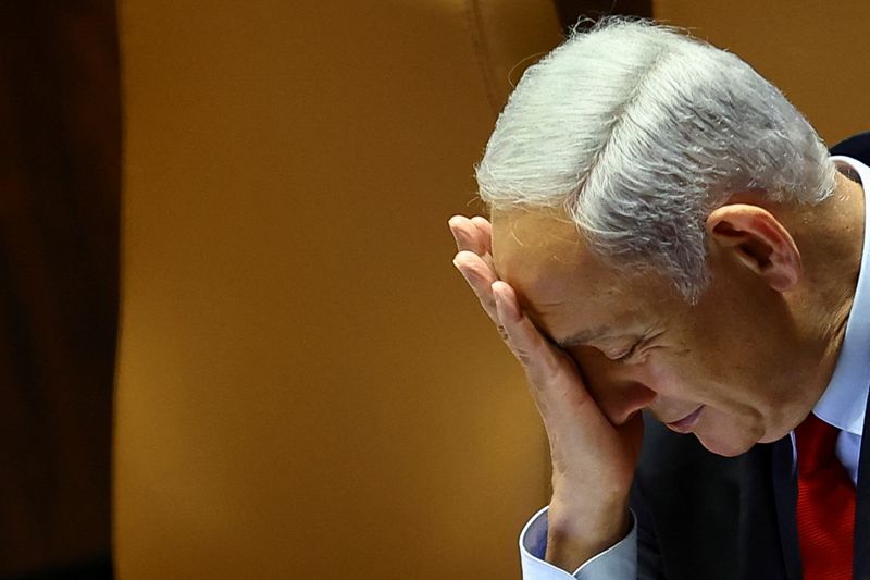 © Reuters. رئيس الوزراء الإسرائيلي بنيامين نتنياهو خلال اجتماع في الكنيست يوم 23 مايو أيار 2023. تصوير: رونين زفولون - رويترز.