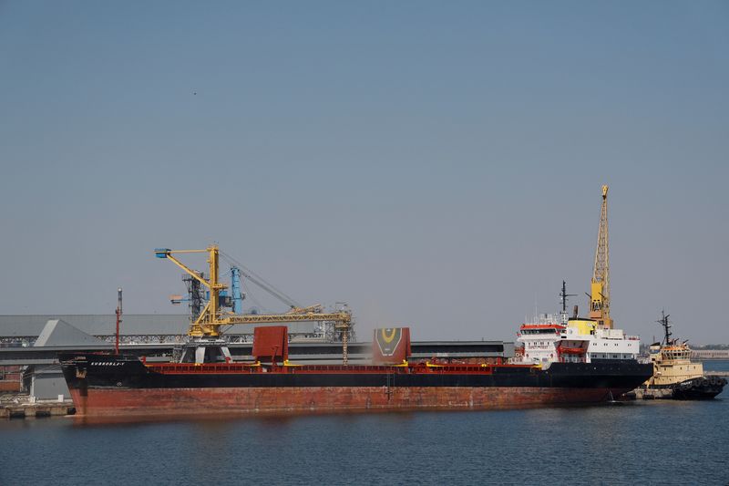 © Reuters. سفينة شحن في ميناء اوديسا يوم 19 أغسطس آب 2022. رويترز