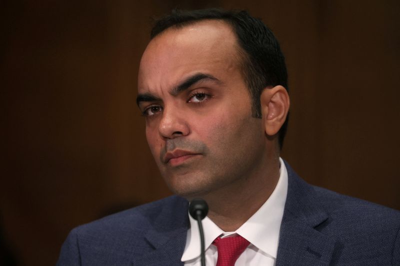 &copy; Reuters. FILE PHOTO: U.S. Consumer Financial Protection Bureau (CFPB) Director Rohit Chopra testifies before a Senate Banking, Housing and Urban Affairs Committee hearing on "the Consumer Financial Protection Bureau's Semi-Annual Report to Congress" on the Hill in