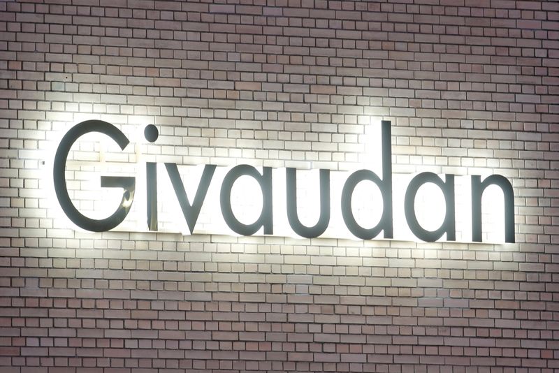 &copy; Reuters. Photo d'archives du logo de Givaudan. /Photo prise le 10 janvier 2020 à Kemptthal, Suisse/REUTERS/Arnd Wiegmann