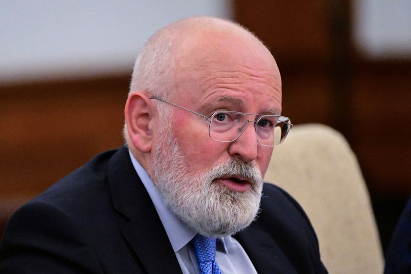 &copy; Reuters. FILE PHOTO: European Commission Executive Vice President Frans Timmermans speaks during a meeting with China's Vice Premier Ding Xuexiang at the Diaoyutai State Guesthouse in Beijing, China on July 4, 2023.    Pedro PARDO/Pool via REUTERS/File Photo