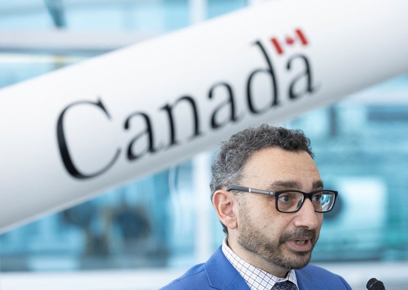 &copy; Reuters. FILE PHOTO: Canada's Minister of Transport Omar Alghabra speaks at the Canadian Space Agency during an announcement supporting Canada commercial space launches in Longueuil, Quebec, Canada, January 20, 2023. REUTERS/Christinne Muschi/File Photo