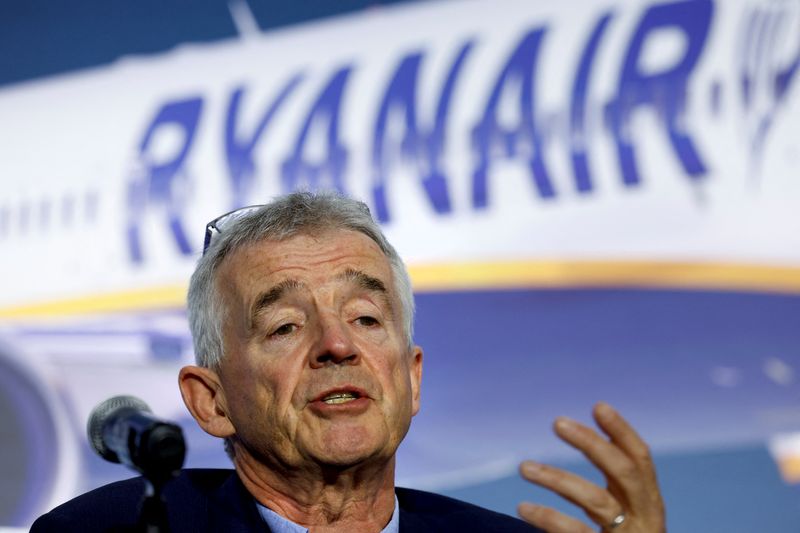 &copy; Reuters. Ryanair Chief Executive Michael O'Leary speaks during a press conference about Ryanair's multibillion-dollar deal for as many as 300 Boeing jets at Boeing headquarters in Arlington, Virginia, U.S., May 9, 2023. REUTERS/Evelyn Hockstein/File Photo