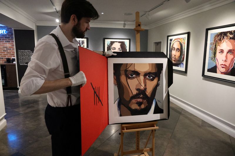 &copy; Reuters. A self-portrait by actor Johnny Depp is pictured in Castle Fine Art Gallery in London, Britain, July 19, 2023. REUTERS/Ben Makori