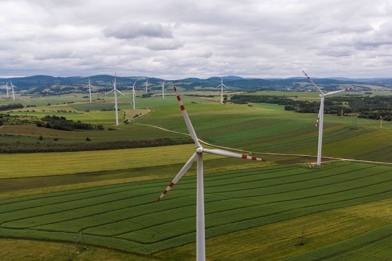 &copy; Reuters. FILE PHOTO: A view of power-generating windmill turbines owned by Ikea Retail amid wheat fields near Rymanow, Poland, June 12, 2023. REUTERS/Kuba Stezycki/