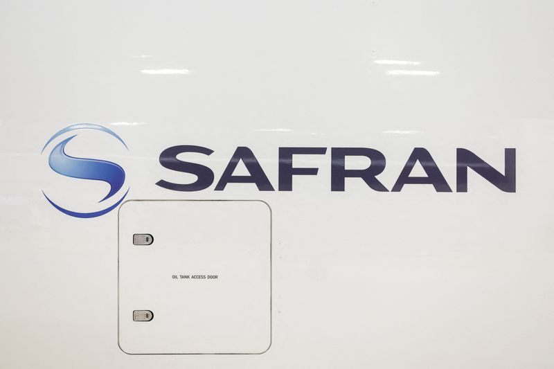 &copy; Reuters. FILE PHOTO-A view of the logo of Safran at the 54th International Paris Airshow at Le Bourget Airport near Paris, France, June 22, 2023. REUTERS/Benoit Tessier/File Photo