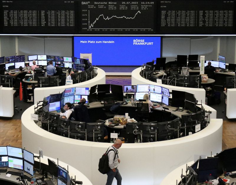 &copy; Reuters. FILE PHOTO: The German share price index DAX graph is pictured at the stock exchange in Frankfurt, Germany, July 20, 2023.    REUTERS/Staff
