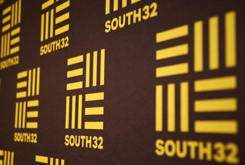 &copy; Reuters. FILE PHOTO: The logo of Australian miner South32 can be seen at the venue of a media conference in Perth, Western Australia, November 18, 2015.    REUTERS/David Gray/File Photo