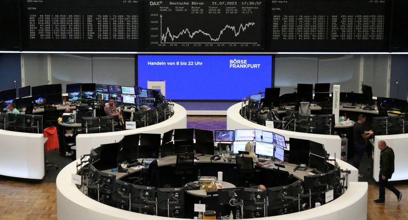 &copy; Reuters. The German share price index DAX graph is pictured at the stock exchange in Frankfurt, Germany, July 21, 2023.    REUTERS/Staff/File Photo