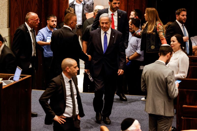 &copy; Reuters. رئيس الوزراء الإسرائيلي بنيامين نتنياهو خلال جلسة الكنيسيت يوم الاثنين في القدس. رويترز