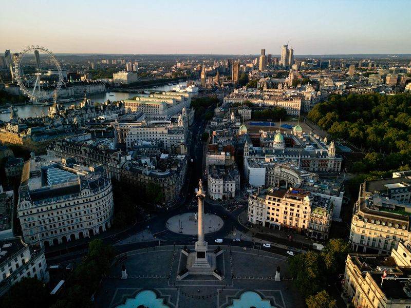 &copy; Reuters. A drone view of London's skyline after daybreak, in London, Britain July 7, 2023. REUTERS/Yann Tessier/File Photo