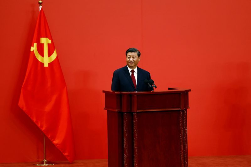 &copy; Reuters. FILE PHOTO-Chinese President Xi Jinping meets the media following the 20th National Congress of the Communist Party of China, at the Great Hall of the People in Beijing, China October 23, 2022. REUTERS/Tingshu Wang/File Photo