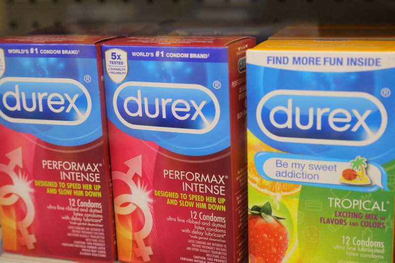 &copy; Reuters. FILE PHOTO: Durex, a brand of Reckitt Benckiser Group PLC, is seen on display in a store in Manhattan, New York City, U.S., March 24, 2022. REUTERS/Andrew Kelly/File Photo