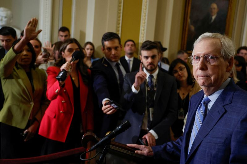 Mitch McConnell briefly interrupts his remarks to reporters -Reuters witness