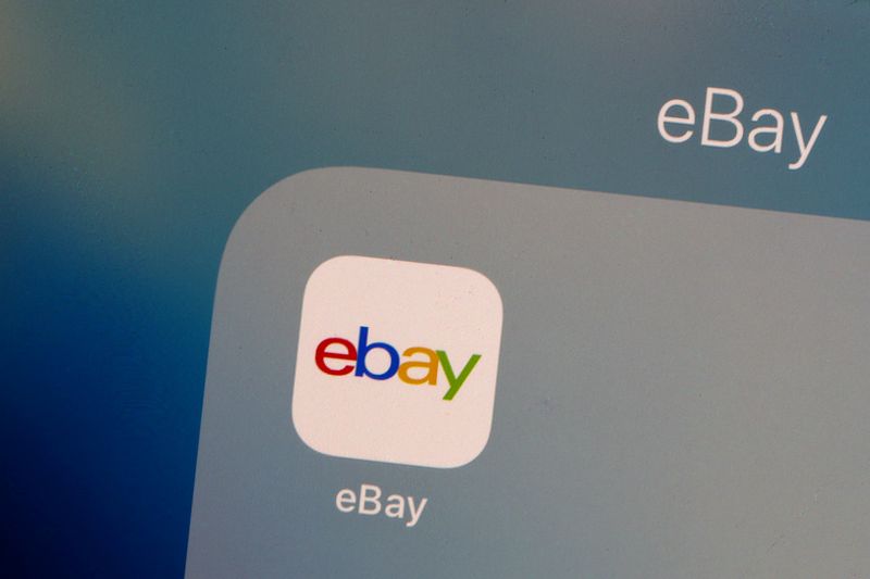 &copy; Reuters. FILE PHOTO: The eBay logo is pictured on a phone screen in this photo illustration July 23, 2019. REUTERS/Brendan McDermid/Illustration/File Photo