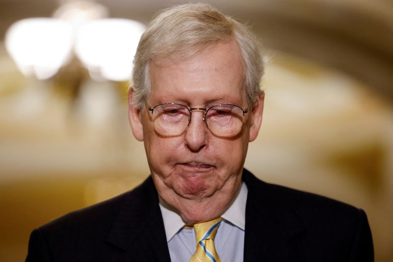 © Reuters. FILE PHOTO: U.S. Senate Minority Leader Mitch McConnell (R-KY) addresses reporters following the Senate Republicans weekly policy lunch at the U.S. Capitol in Washington, U.S., July 11, 2023. REUTERS/Kevin Wurm/File Photo