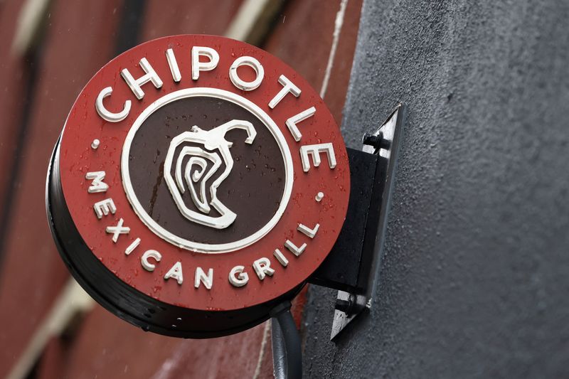 © Reuters. FILE PHOTO: The logo of Chipotle is seen on one of their restaurants in Manhattan, New York City, U.S., February 7, 2022. REUTERS/Andrew Kelly/File Photo