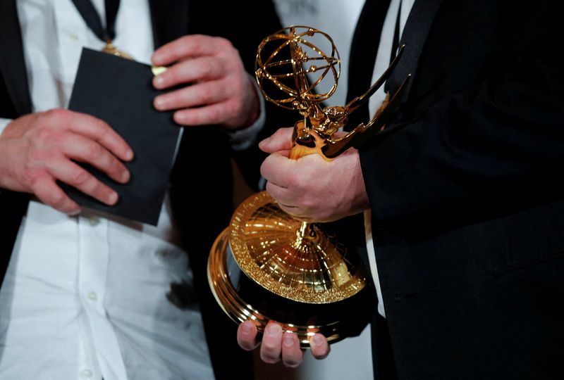 &copy; Reuters. FILE PHOTO: Jake Lushington and Tom Edge pose with the award for Drama Series for "Vigil" at the 50th International Emmy Awards in New York City, New York, U.S., November 21, 2022. REUTERS/Eduardo Munoz/File Photo