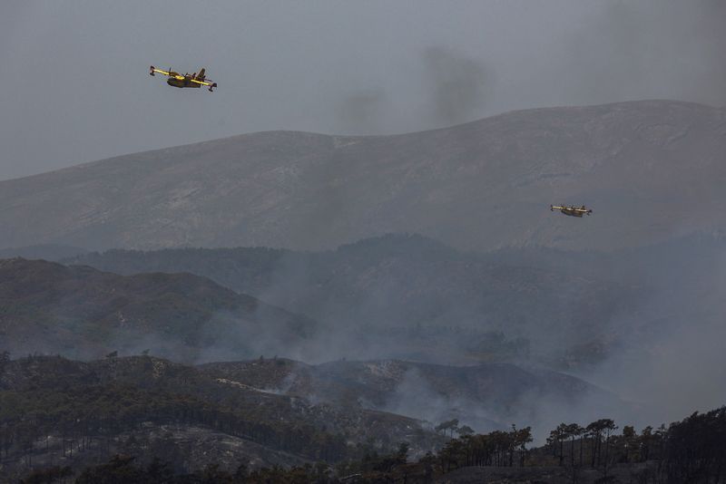 &copy; Reuters. 　７月２７日、ギリシャ各地で山火事が発生したことを受け、ミツォタキス首相は、同国は消防・防災政策を改革する必要がある上、気候変動の影響を和らげるためにさらなる措置を講じな