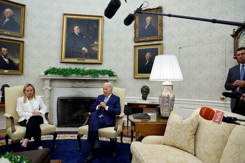 &copy; Reuters. Photo de Joe Biden et Giorgia Meloni. /Photo prise le 27 juillet 2023 à Washington, Etats-Unis/REUTERS/Jonathan Ernst