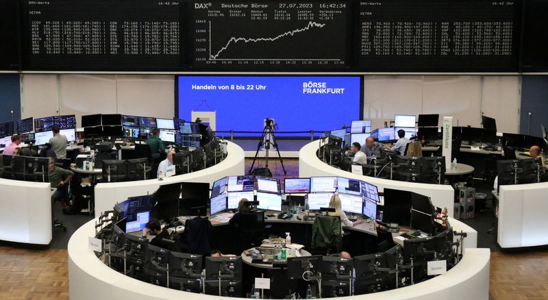 &copy; Reuters. The German share price index DAX graph is pictured at the stock exchange in Frankfurt, Germany, July 27, 2023.    REUTERS/Staff