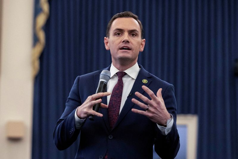 &copy; Reuters. FILE PHOTO: Committee chairman U.S. Rep. Mike Gallagher (R-WI) speaks during a House Select Committee on the Strategic Competition Between the United States and the Chinese Communist Party meeting on "Taiwan Tabletop Exercise (TTX)," a war games simulatio
