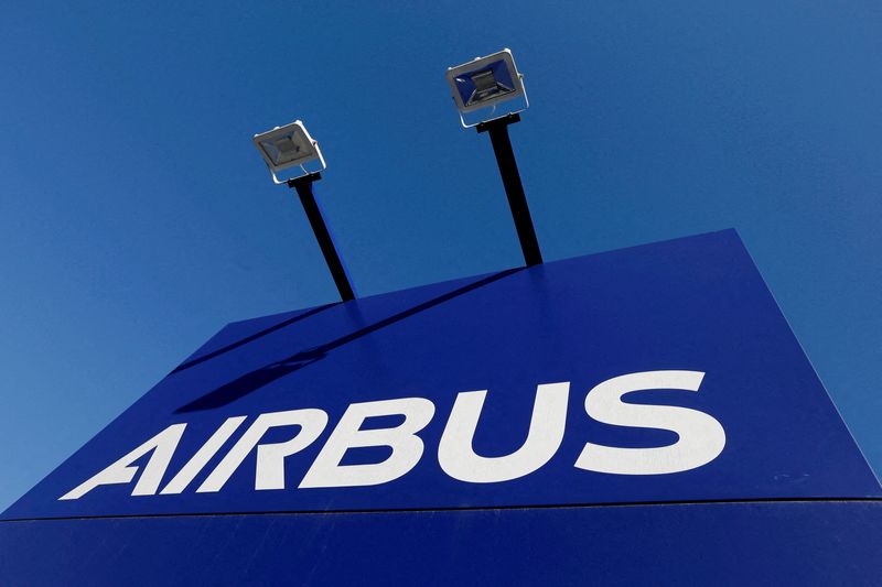 &copy; Reuters. FILE PHOTO: The Airbus logo pictured at the company's headquarters in Blagnac near Toulouse, France, March 20, 2019.  REUTERS/Regis Duvignau/File Photo