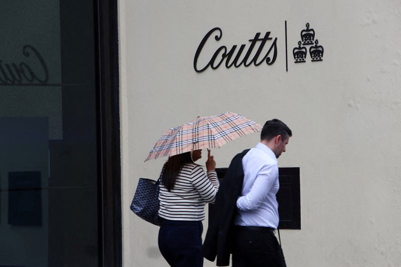 &copy; Reuters. FILE PHOTO: A signage is seen outside a branch of Coutts Bank in London, Britain, July 26, 2023. REUTERS/Susannah Ireland/File Photo