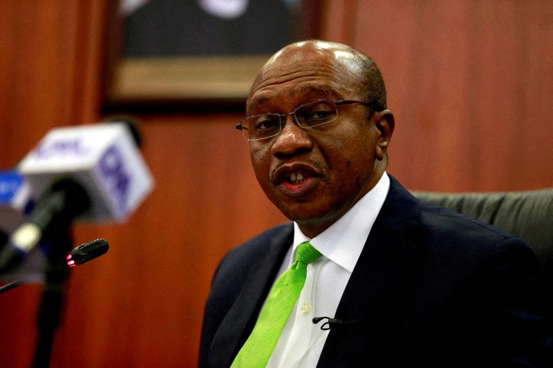 &copy; Reuters. FILE PHOTO: Nigeria's Central Bank Governor Godwin Emefiele briefs the media during the MPC meeting in Abuja, Nigeria January 24, 2020. REUTERS/Afolabi Sotunde