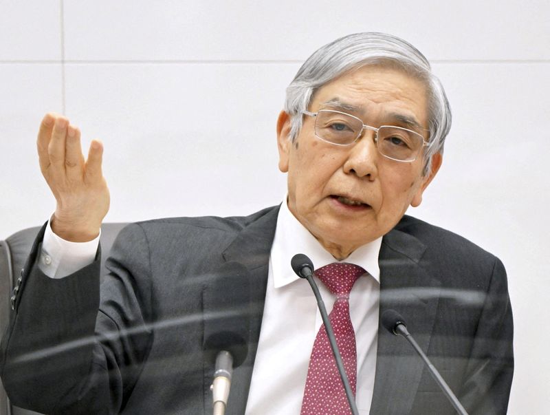 &copy; Reuters. FILE PHOTO: Bank of Japan (BOJ) Governor Haruhiko Kuroda speaks during a news conference after attending the Monetary Policy Meeting at BOJ headquarters in Tokyo, Japan January 18, 2023, in this photo released by Kyodo.