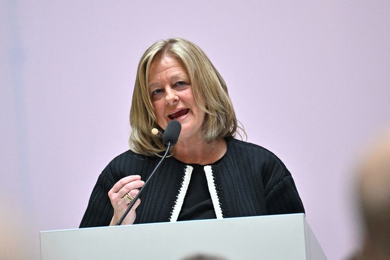 &copy; Reuters. FILE PHOTO-Allison Kirkby, President and CEO of Telia Company AB, speaks during the annual general company meeting in Solna, Stockholm, Sweden April 5, 2023. TT News Agency/Claudio Bresciani via REUTERS/File Photo