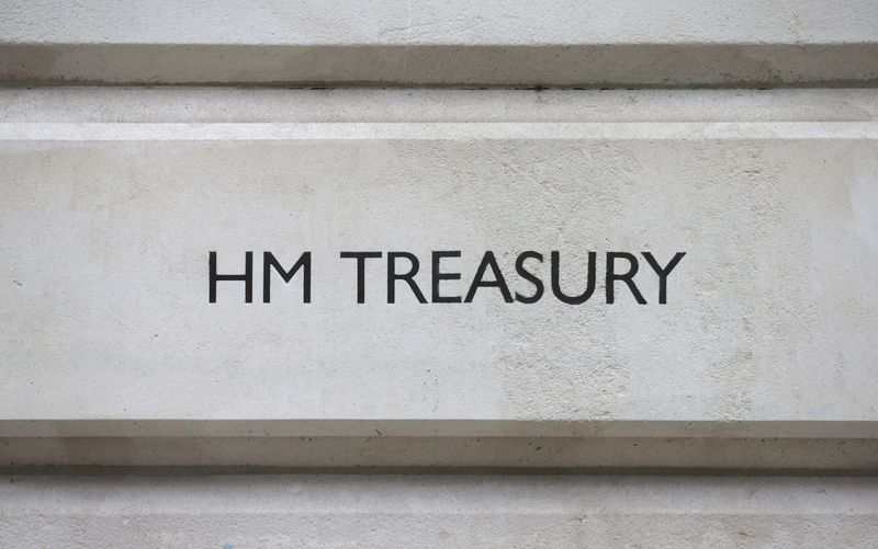 &copy; Reuters. FILE PHOTO-The HM Treasury name is seen painted on the outside of Britain's Treasury building in central London, Britain November 25, 2015. REUTERS/Suzanne Plunkett/File Photo