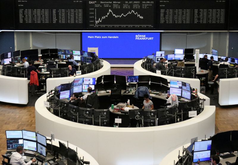 &copy; Reuters. The German share price index DAX graph is pictured at the stock exchange in Frankfurt, Germany, July 31, 2023.    REUTERS/Staff